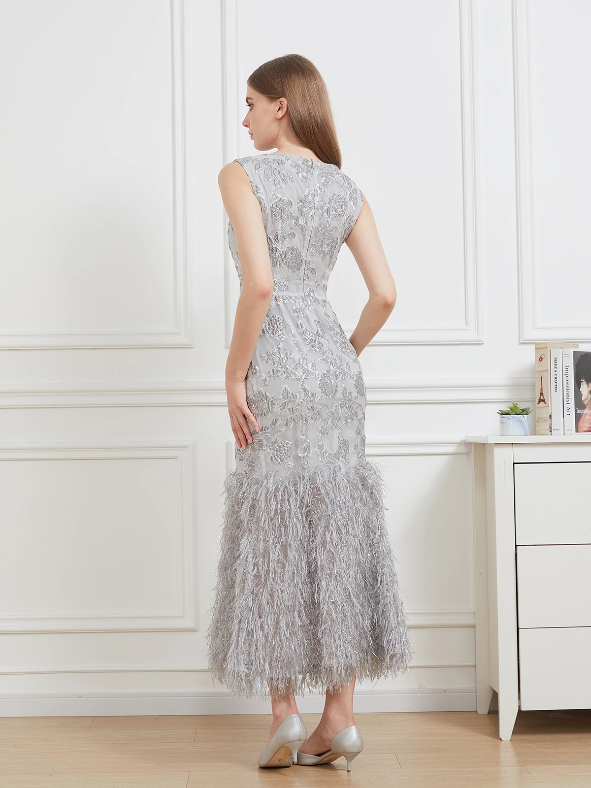 DEVCHATA-Robe Longue en Queue de Poisson en Organza pour Femme, Tenue de Soirée Maxi avec Plumes, Nouvelle Collection