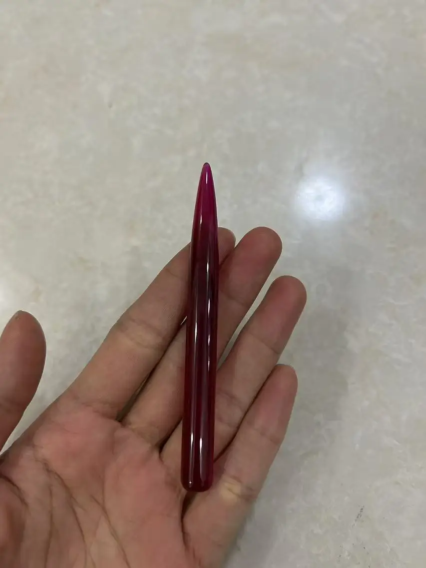 Ruby red corundum pen tip ornaments Hardness 9 Playpieces can be inlaid with various objects diameter 9 mm length about 9 cm