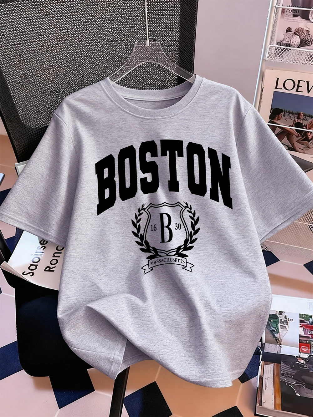 

Boston 1630 Personality Art Prints Short Sleeve T-Shirts Women Cotton Summer Tee Shirts Soft Loose O-Neck Tops Basic Clothes