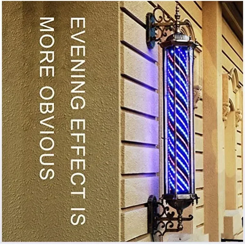 Retro LED Barber Shop Pole Light Wall Mounted Waterproof Hair Sign Classic Rotating Beacon for Outdoor Storefront