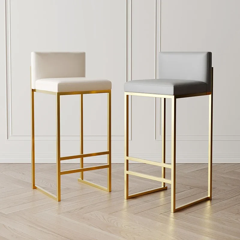 

Gold Leg Backrest Bar Stools American Minimalist Reception Comfortable High Chairs Light Luxury Adults Sillas De Bar Furniture