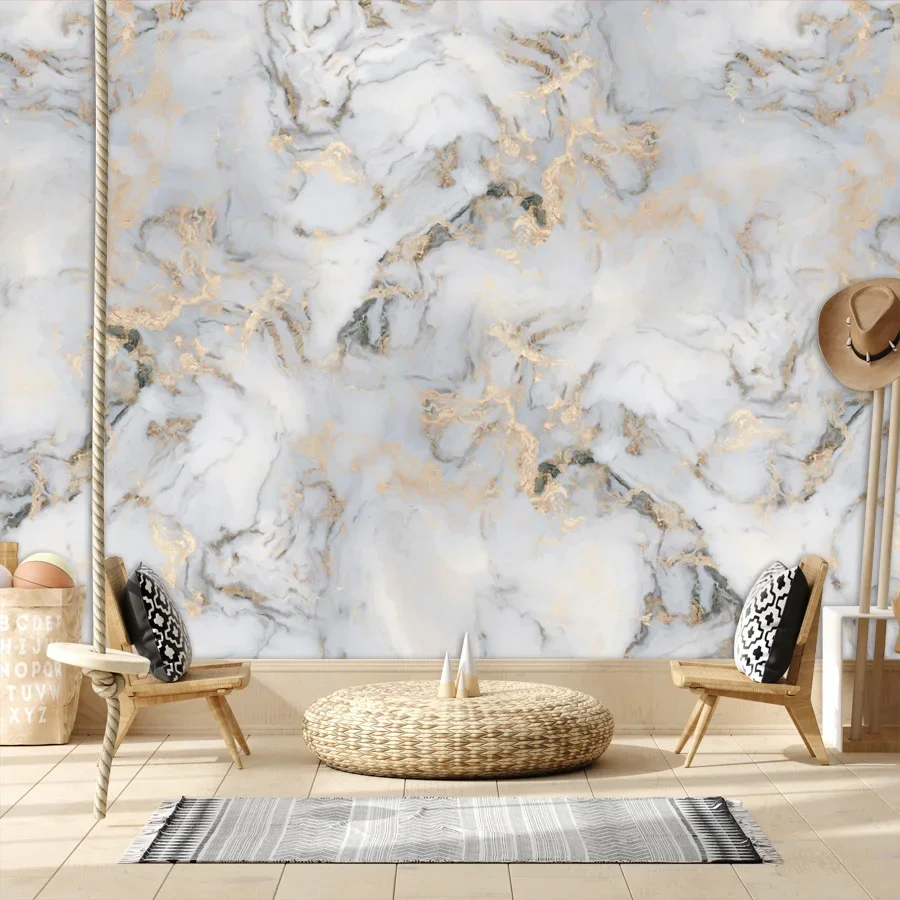 

Custom Wall Papers Home Decor Vinyl Peel and Stick Optional Wallpapers for Living Room Gold Marble Pattern TV Background Murals