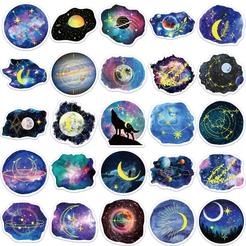 Star Moon and Moonlight Stickers for Suitcase Stationery, DIY Vintage Scrapbooking Material, Custom Aesthetic Sticker, 50Pcs