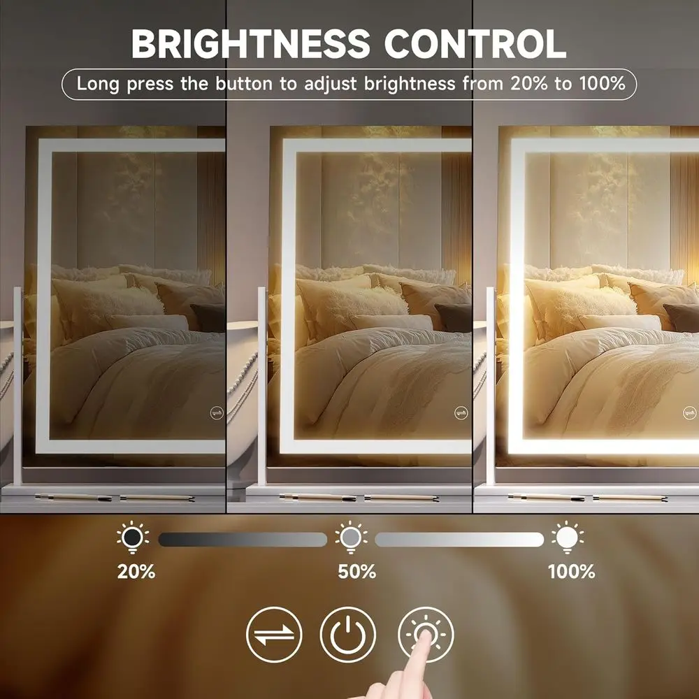 مرآة مكياج مضاءة بإضاءة LED، 23.6 × 18.1، تحكم باللمس، 3 ألوان سطوع قابل للتعديل، 360 درجة ° دوار (أبيض) #3