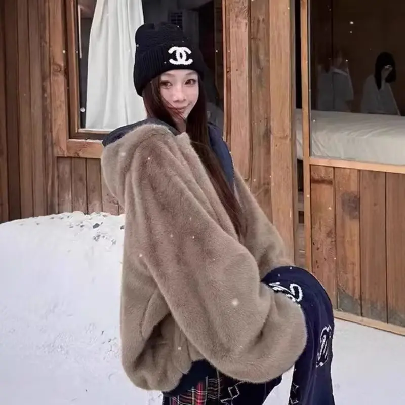 

Американские ретро двусторонние парки с капюшоном для пар, зима 2025, новая модная повседневная свободная хлопковая куртка, женская одежда