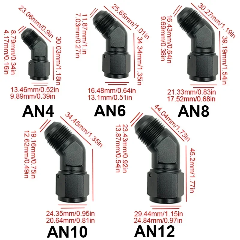 10X accesorios de combustible de aceite adaptador de manguera de combustible de aluminio anodizado 45 90 grados hembra 4AN 6AN 8AN 10AN 12AN adaptadores giratorios a macho