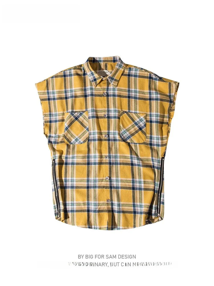 

Мужская модная брендовая молодежная летняя свободная хлопковая рубашка без рукавов в клетку Big for Sam High Street