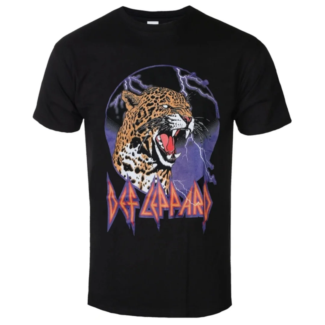 Def Leppard – Lässiges, trendiges T-Shirt mit Lightning Leopard-Print, Baumwoll-T-Shirt, Street Classic Band Fan, Unisex-T-Shirt