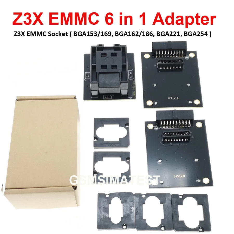 Z3X EMMC Socket Adapter, 6 in 1, BGA153, 169, BGA162, 186, BGA221, BGA254, Z3X, Easy Jtag Plus, UFi Box