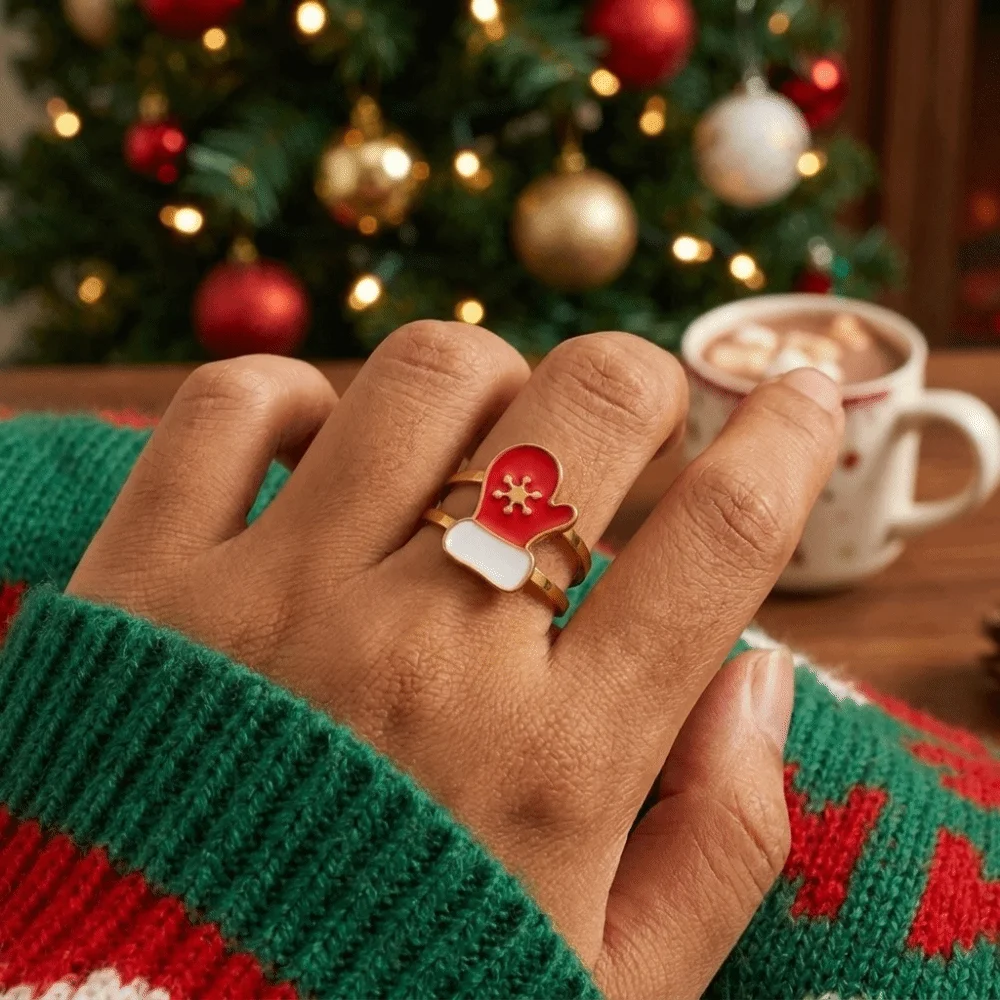 Fashion Stainless Steel Christmas Rings Cute Novelty Cartoon Finger Rings Delicate Adjustable Santa Claus Ring Women