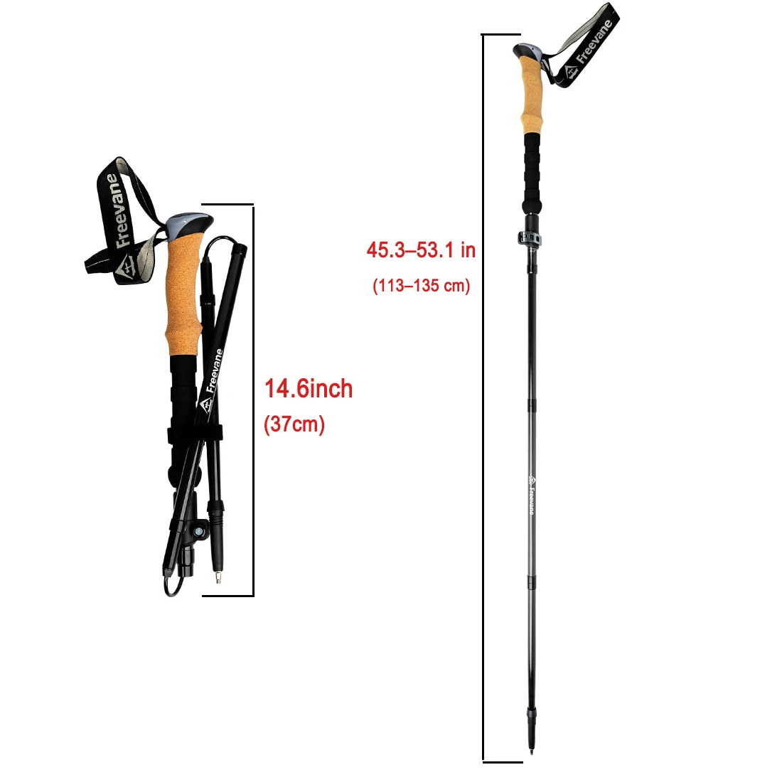 Carbon Ultralight Trekking Poles Folding Z Trekking Poles 5-Section Cork Grip Quick Lock Adjustable Ultralight Folding 37-135cm