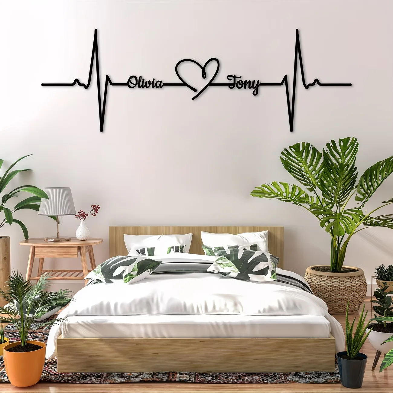 

Персонализированный металлический декор в форме сердца с именем и изображением сердцебиения, настенное украшение, индивидуальный подарок для вечеринок в помещении и на улице, украшение для двора.