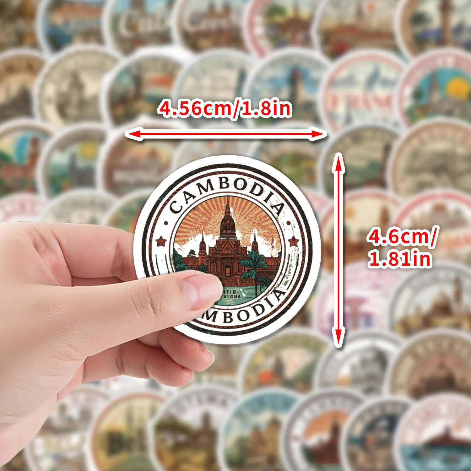 50 PCS World Different Country Landmark Architecture Stamp Style Stickers DIY Greeting Card Envelope Gift Box Waterproof Decals