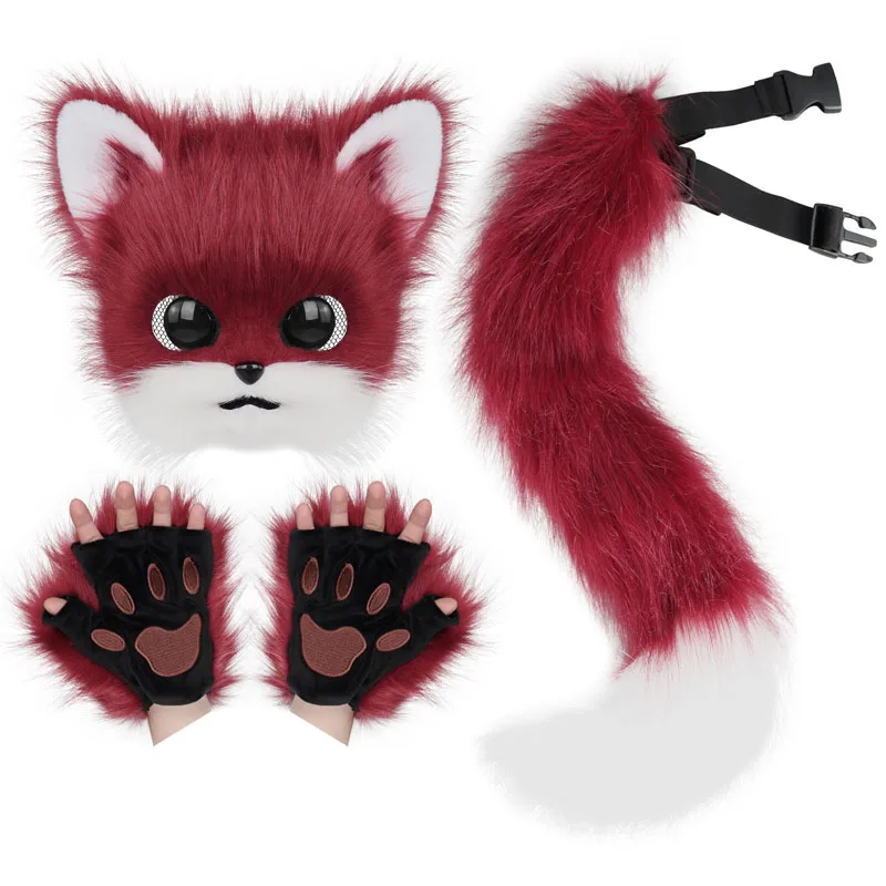 

Japanese Style Cute Animal Cat Mask Faux Fur Fox Cosplay Therian Masks for Halloween Party Live Show Fursuit Costume Accessories