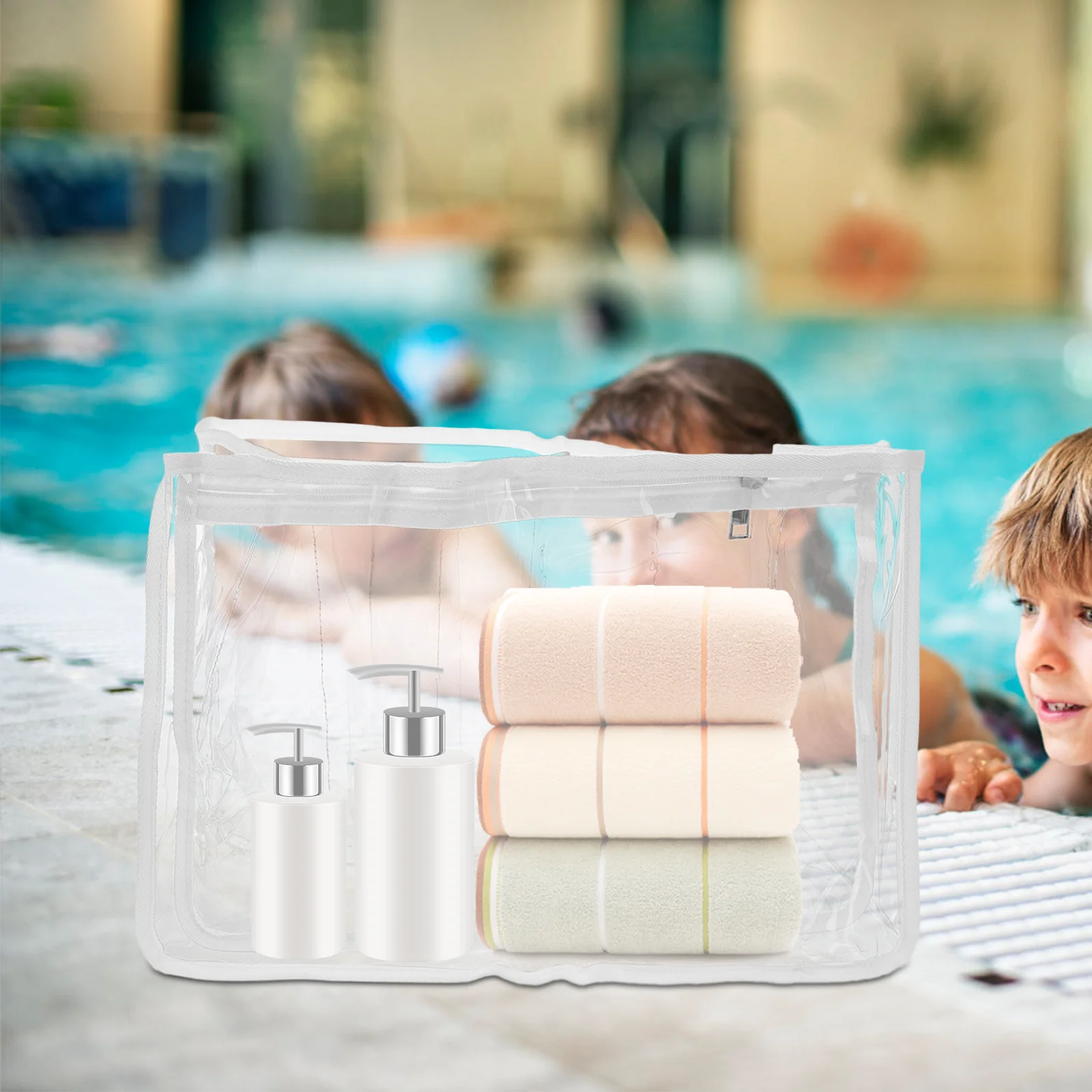 حقيبة شفافة للشاطئ مصنوعة من مادة PVC شديدة التحمل وقابلة للطي وخفيفة الوزن ومقاومة للرمال للتخييم والسباحة في الهواء الطلق