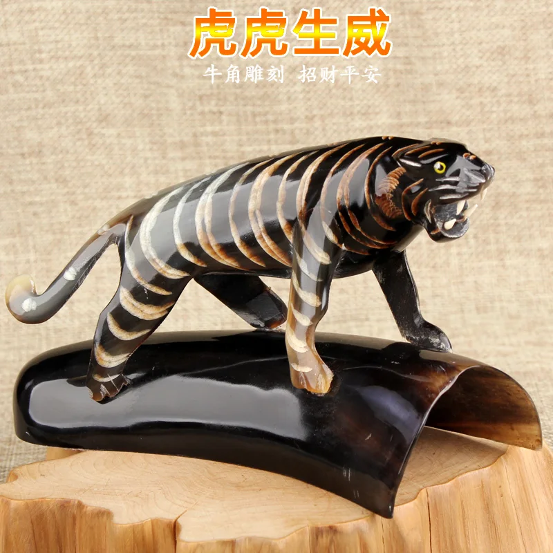 

Natural Bull Horn Tiger Decoration Home Living Room TV Cabinet Zodiac Tiger Office Desktop Crafts