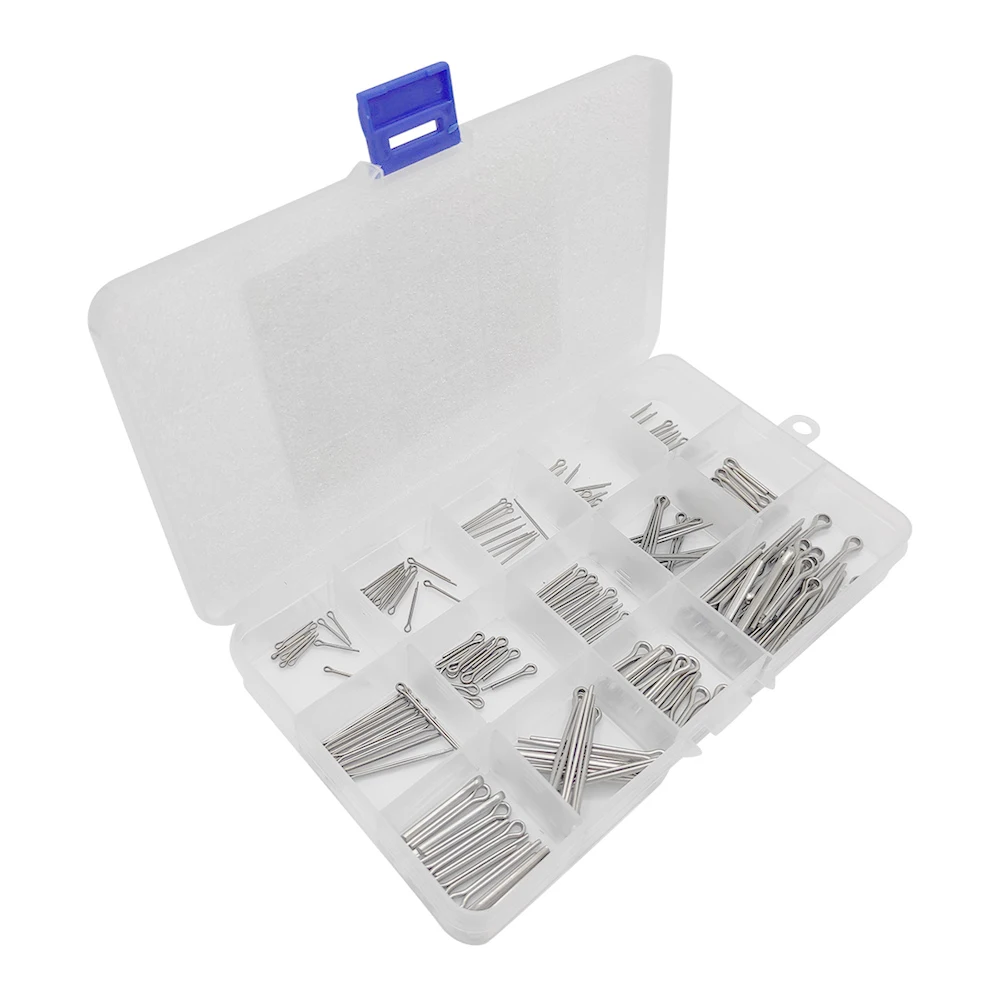 Newest 150Pcs Boxed Cotter Pin Assortment Kit Stainless Steel U Sharp Type Cotter Pin Split Pin Key Faster Fitting Perfect box