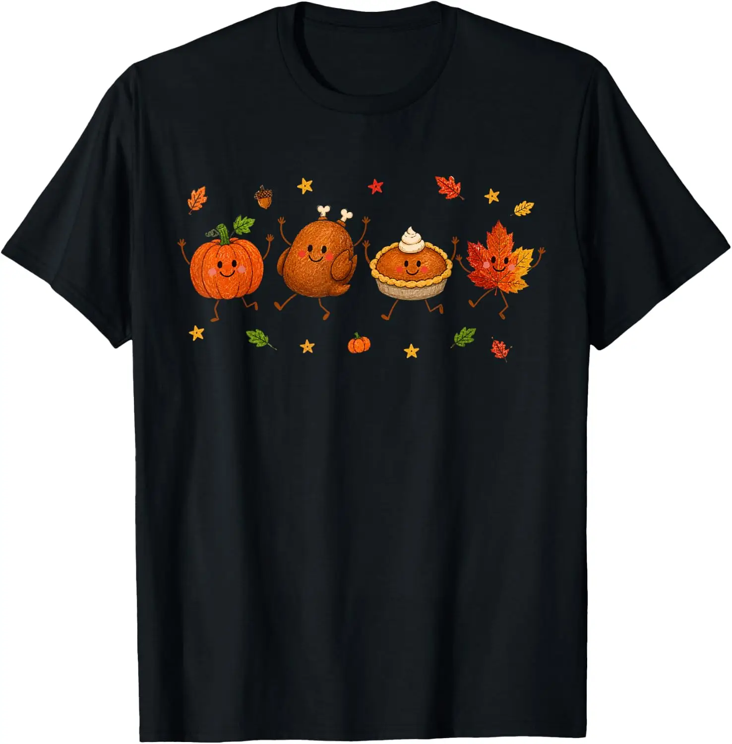 Fall Thanksgiving Crew Pumpkin Turkey Pie Autumn Leaves T-Shirt Vintage Style Graphic T‑Shirt, Retro Tee, 100% Cotton Soft Lightweight Crew Neck Unisex Casual Short Sleeve Tops For Men Women Daily Wear