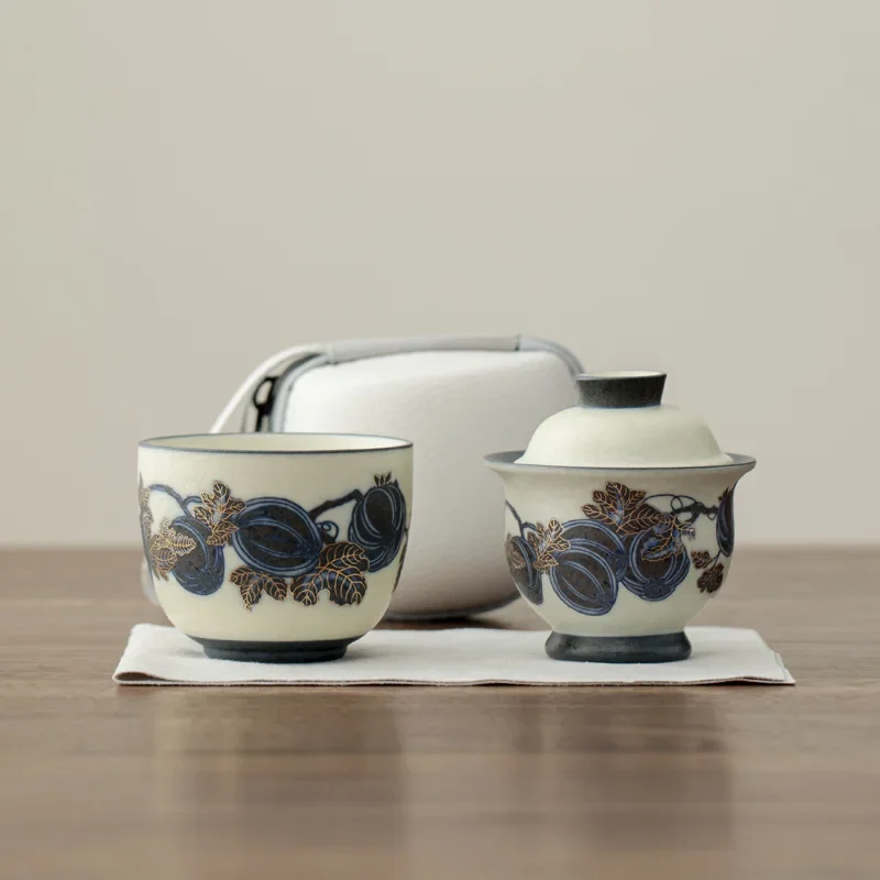 Juego de Té de Cerámica Gai Wan de Alta Gama, Tetera Portátil, Juego de Té Kung Fu para Una Persona, 1 Gai Wan, 1 Taza, Juego de Té Portátil para Viaje