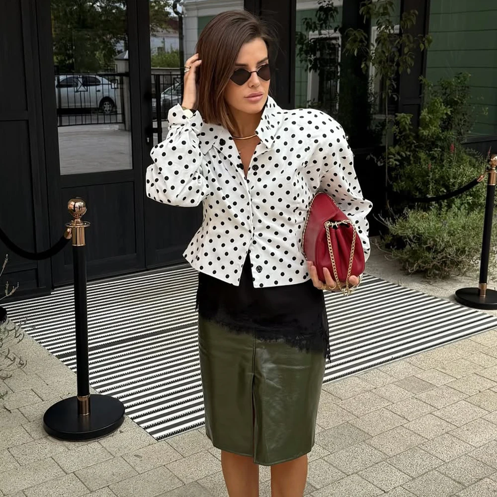 Ticketsx Polka Dots Blazer Women's Stand Collar Long Sleeve Single Breasted Loose Cost Lady Formal Casual Holiday Tailored Coat