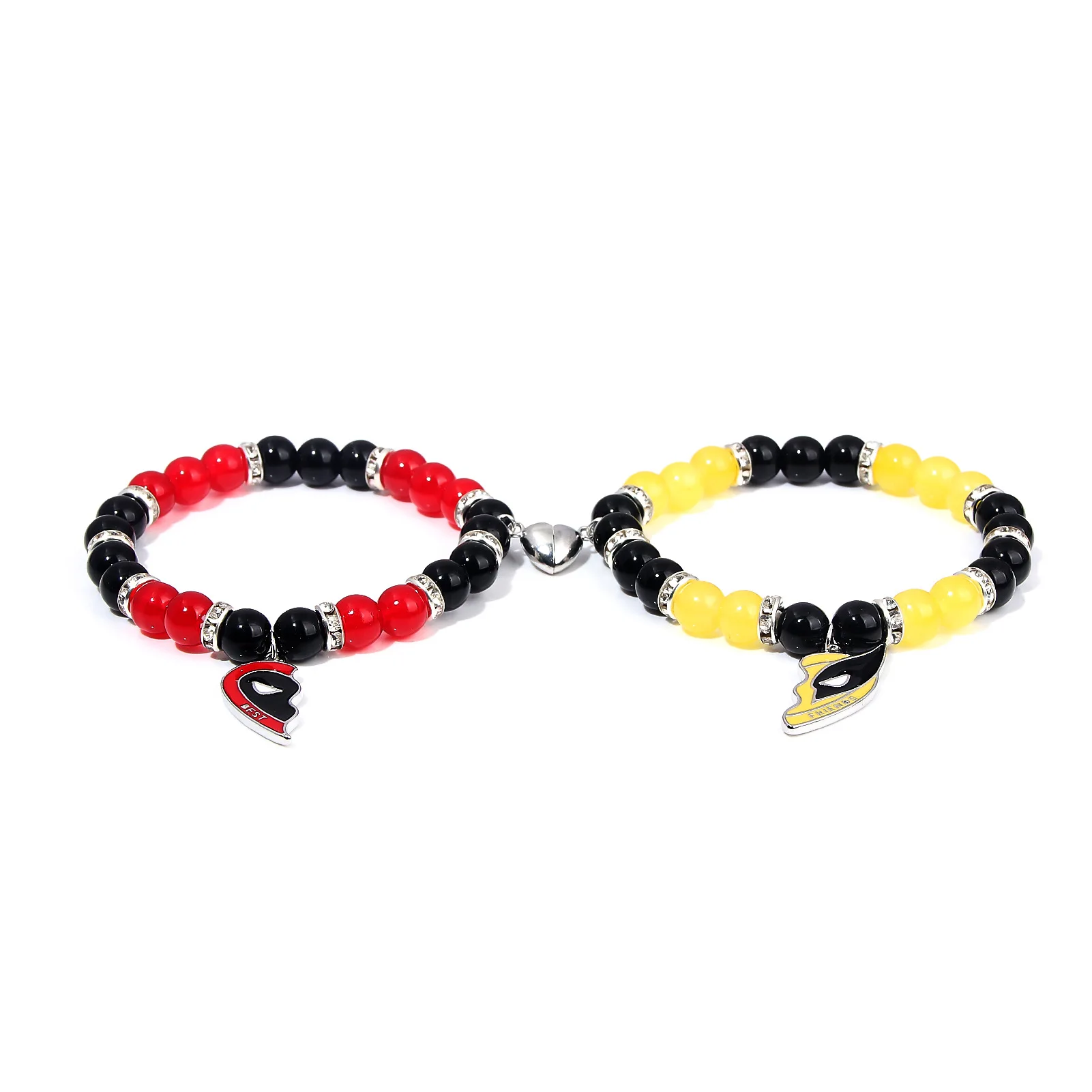 2Pcs/Set Deadpool Wolverine Best Friends Friendship Bracelet Magnet Suction Heart Bead Bracelet for Women Men Jewelry Gift