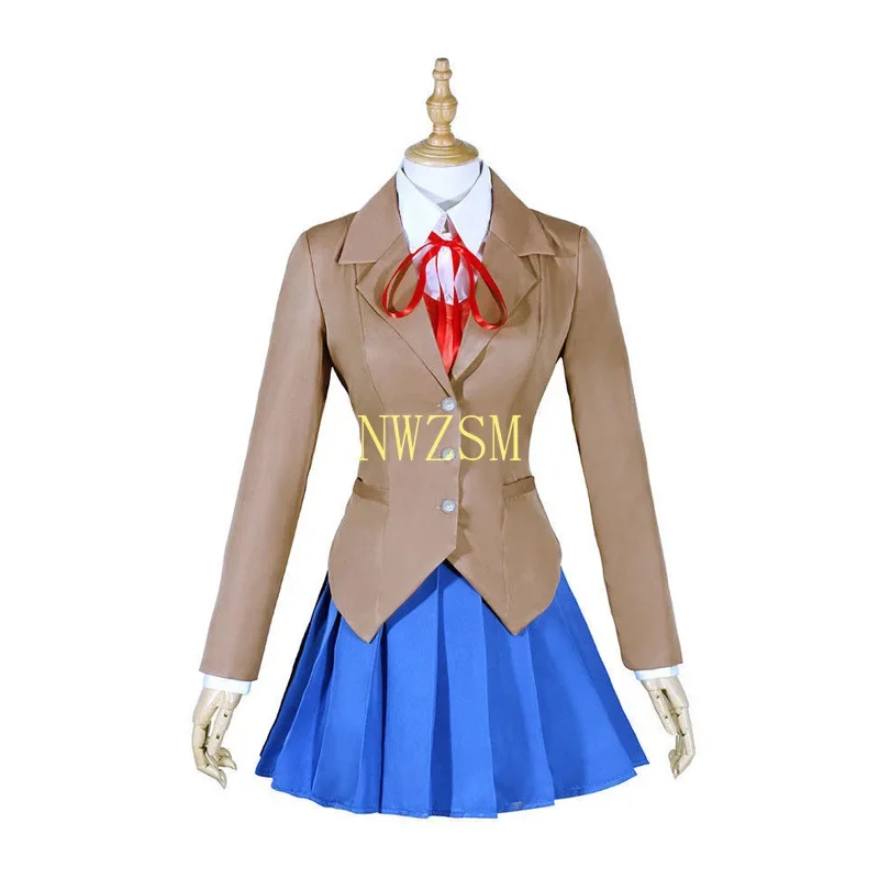 Disfraces de Cosplay del juego Natsuki Doki Literature Club Natsuki-peluca y uniformes escolares para mujer, disfraz DDLC, trajes de colegiala