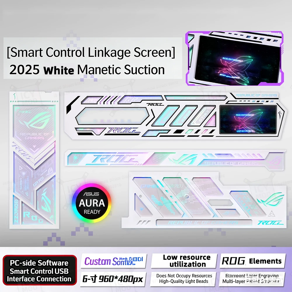 4개 ASUS ROG GR701 케이스 패널 (데이터 모니터 포함) 게이머용 개조 섀시 5V3PIN ARGB PC 쉴드 DIY 캐비닛 MOD 마그넷 ATX 재조립