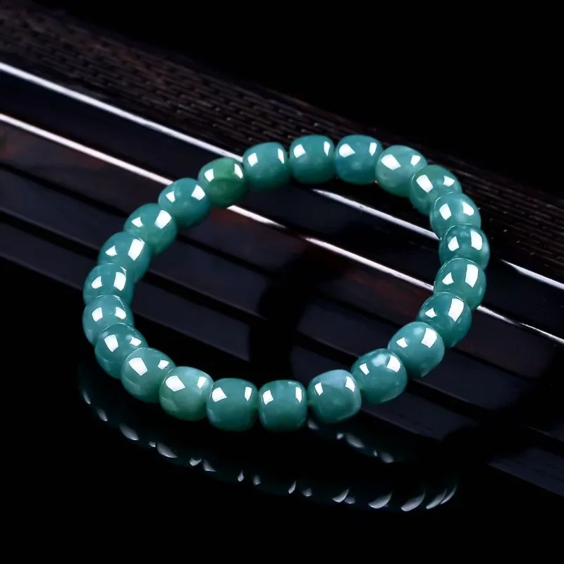 Natural Real Emerald Blue Water Old Type Bucket Beads Bracelet Myanmar Jadeite Necklace Jewelry Charm Designer Luxury Women