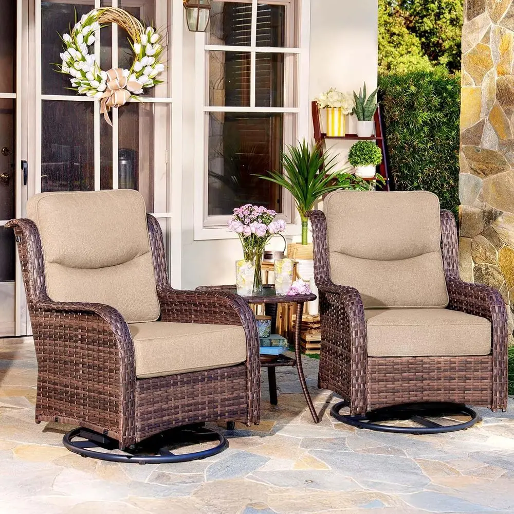 

Luxury 3-Piece Patio Furniture Set with Thick Cushions, Weather-Resistant Wicker High Back Swivel Rocker Chairs, Ideal for Senio