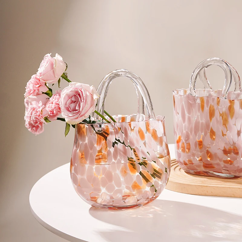 Vase Glass Material Creative Bag Shape Living Room Decoration Basket Dining Table Transparent Light Luxury Simple Medium Size1Pc