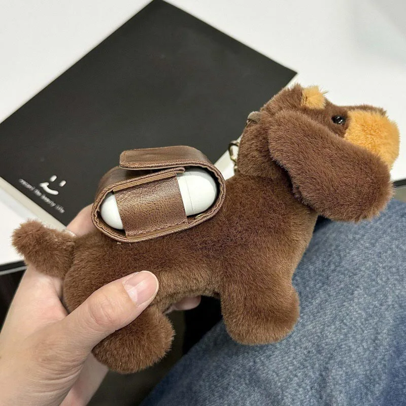 Прекрасный пушистый рюкзак с подвеской в виде таксы, чехол для наушников AirPods 4 3 2 1 Pro Air Pods Pro 2, брелок для ключей, плюшевый чехол для наушников с собакой