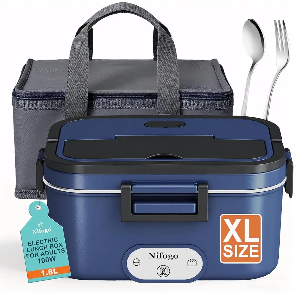 

Electric Lunch Box 100W 1.8L, Portable Electric Lunch Box with Food Heater 12V/24V/110V for Car/Work with Bag (Blue)