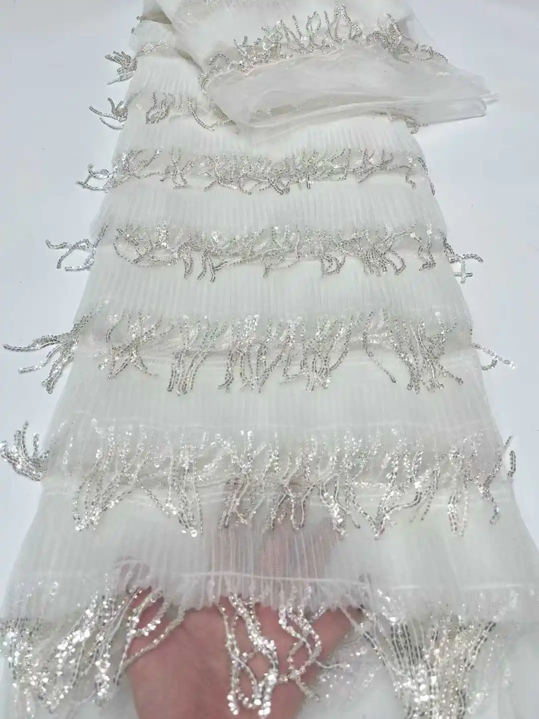 

Nigerian Sequins tassel Party Lace African Beads Lace Fabric 2026 High Quality African French Tulle Lace Fabric Wedding Dress