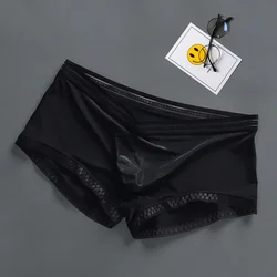 Men'S Boxers Ice Silk Underwear Summer Cool Ultra-Thin Boxer High Elastic Breathable 3d Pouch Underpants Transparent Panties