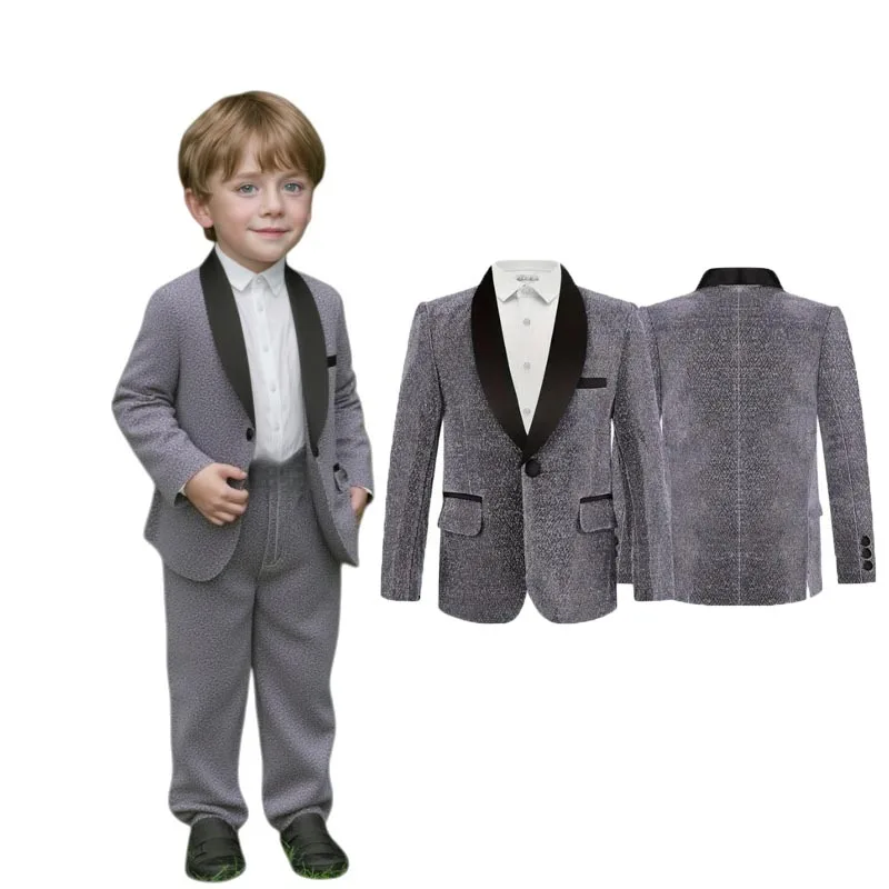 Children Spring 3Pieces/Set Jacket Pants Bowtie Piano Birthday Party Suit Boys Host Performance Costume Kids Blazer Wedding Suit
