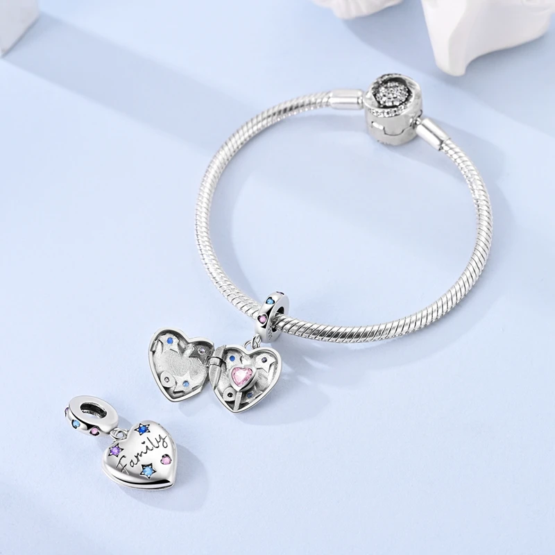 Charms aus 925er-Sterlingsilber, glückliche Familie, Perle, Zirkonium, Familie, Liebe, baumelnd, passend für Original-Armband, Damen, Schmuck, Geschenk – Detail 4