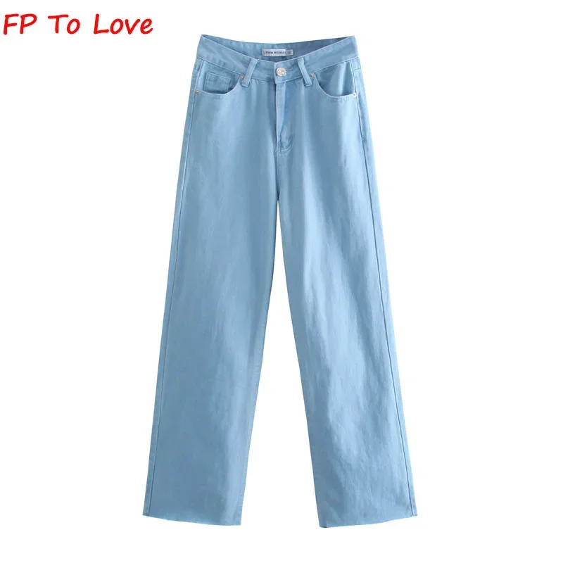 FP To Love Woman Vintage Wide Leg Pants Jeans Hot Pink Green Blue Yellow 2021 Autumn Spring Street New Arrivals Trousers