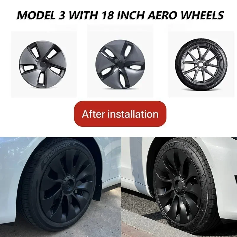 4PCS HubCap Car Replacement Performance Wheel Cover Cap Automobile Full Rim Cover Kits Part for Tesla Model 3 18 Inch 2018-2023