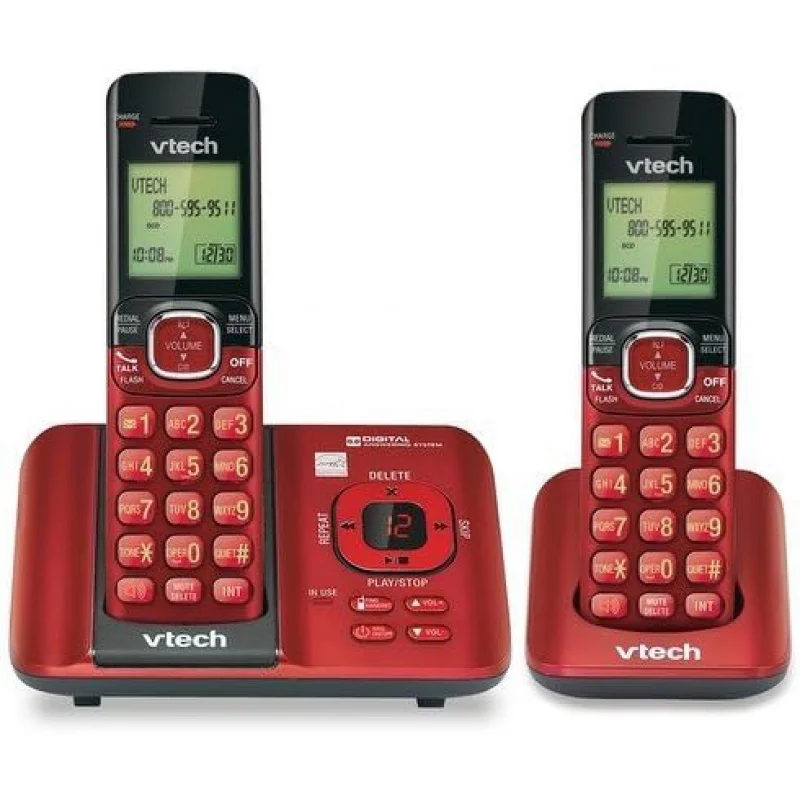 CS6529-26 DECT 6.0 Phone Answering System with Caller ID/Call Waiting, 2 Cordless Handsets, Red