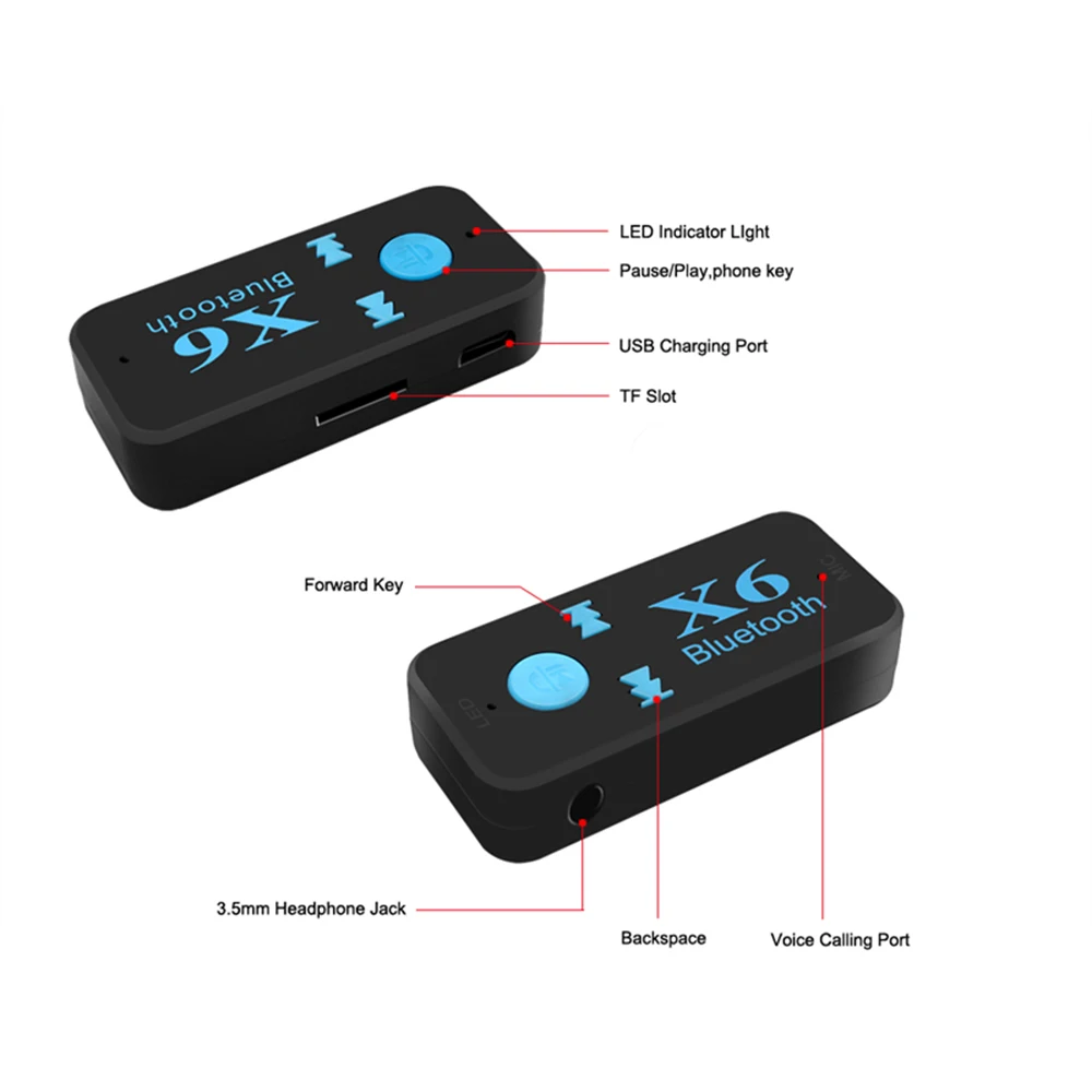 X6 Wireless Bluetooth-compatible Receiver Transmitter Handsfree Adapter 3.5mm Jack for MP3 Car Music Audio A2DP Support TF Card