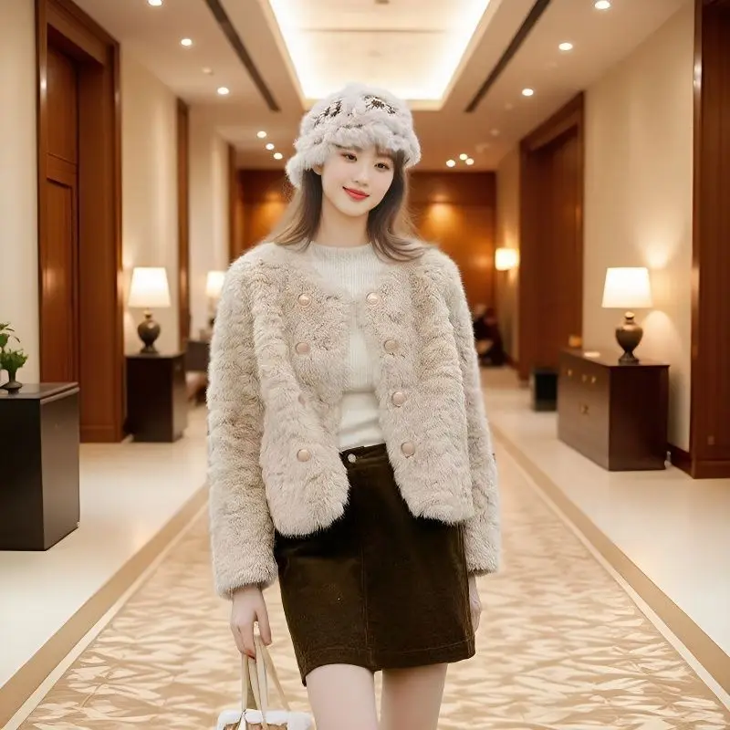 2026 Winter New Women's Small Fragrant Lamb Wool Coat Short Female Short Mao Mao Ladies Thin Loose Jacket Padded Overwear