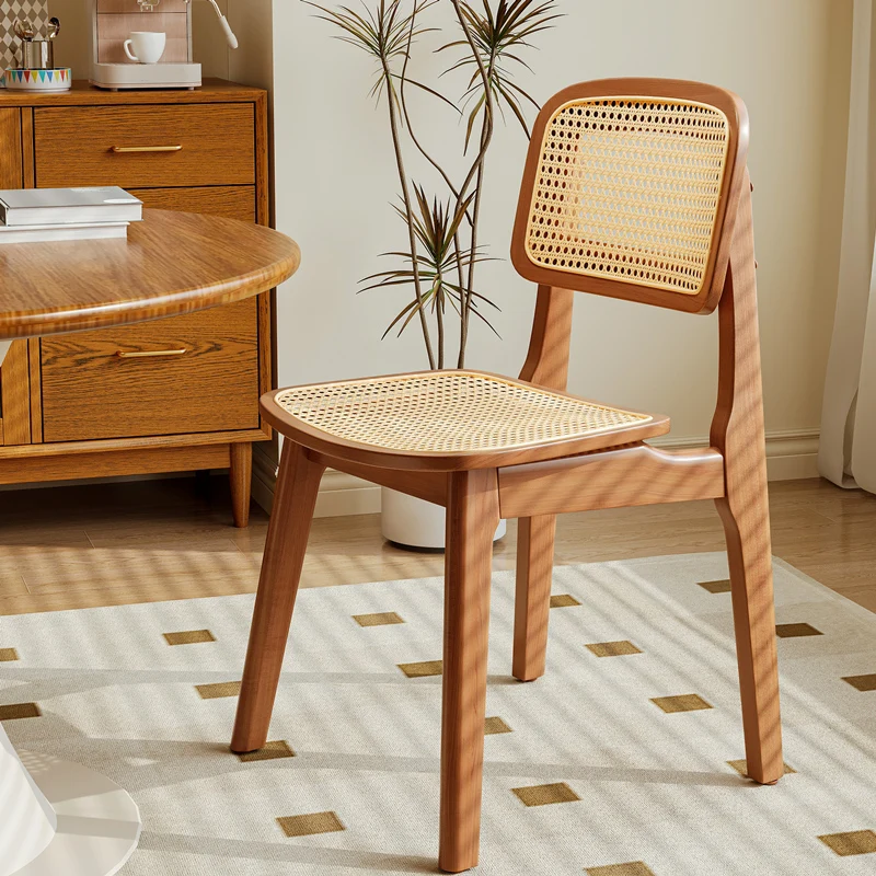 

Nordic Solid Wood Aged Rattan Chairs Home Japanese Style Rattan Chairs Backrest Dining Room Chair Vintage Chair Home Furniture