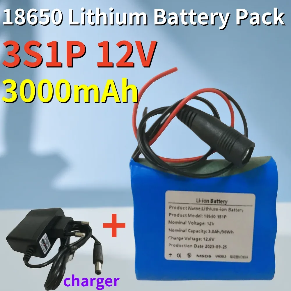 

3S1P 12V 3000mAh Lithium Battery Pack, Suitable For Projector, Speaker, And Wireless Monitoring Battery Replacement+Charger