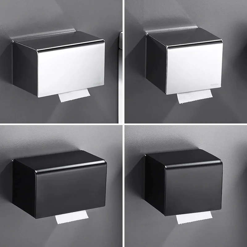 Kitchen Square Tissue Box No Punching Required 304 Stainless Steel Tissue Holder Toilet Waterproof Roll Paper Box