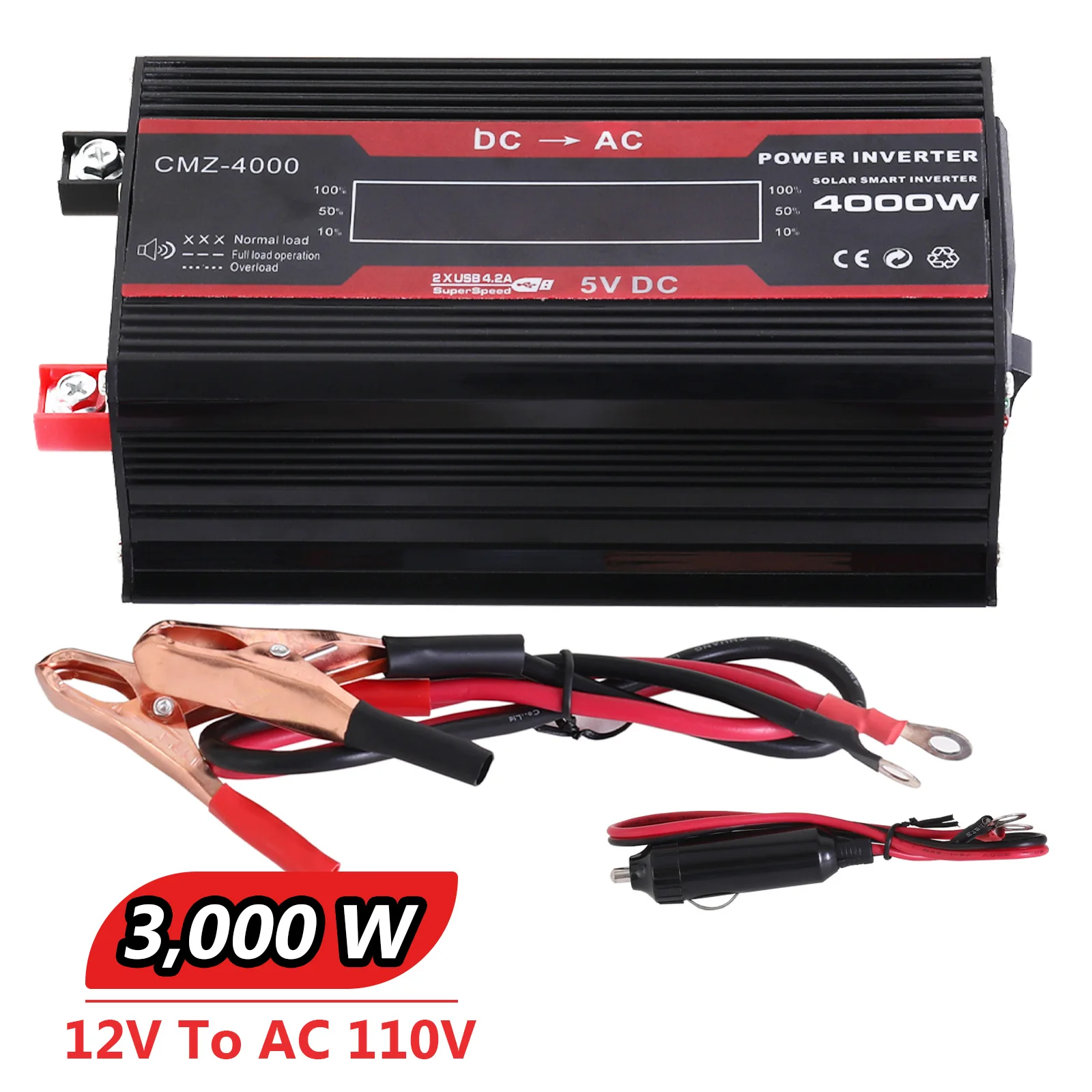 3000W Car Power Inverter DC 12V To AC 110V Converter Pure Sine Wave 60HZ Portable Fast Charging LCD Screen Display