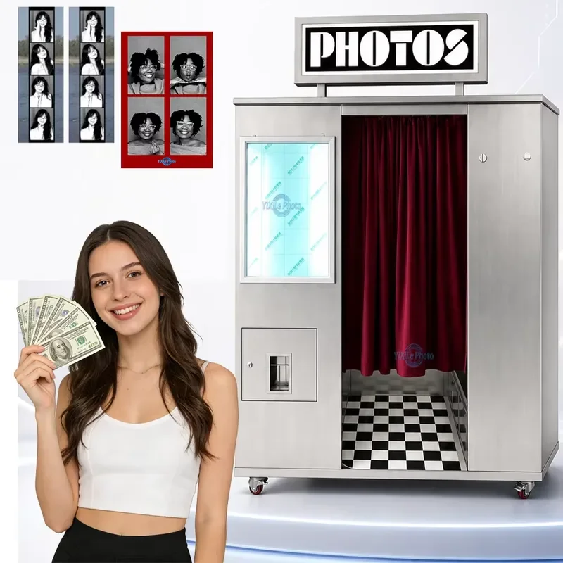 for Popular Photo Booths Closed Retro Selfie Booth with Instant Printing Function Suitable for Shopping Mall Activities