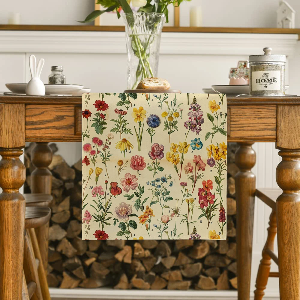 Wildflower Plants Watercolor Table Runners Dresser Table Decor Reusable Kitchen Dining Table Runner Party Decor