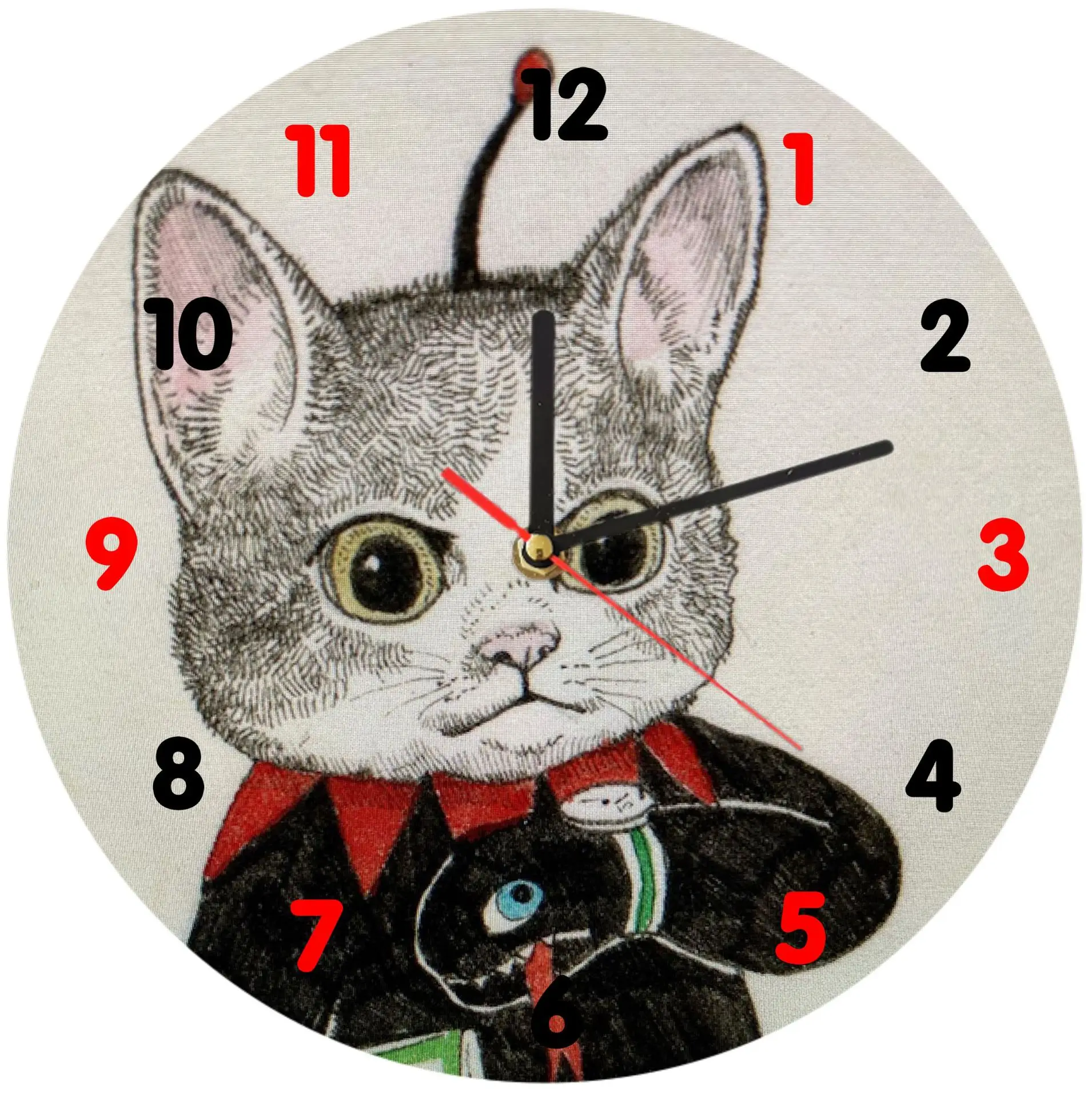 Yuko Higuchi Cat Wall Clock Hand-painted Quartz Hanging Clock Silent Wall Decor Original Design Animal Painting for Home Decor