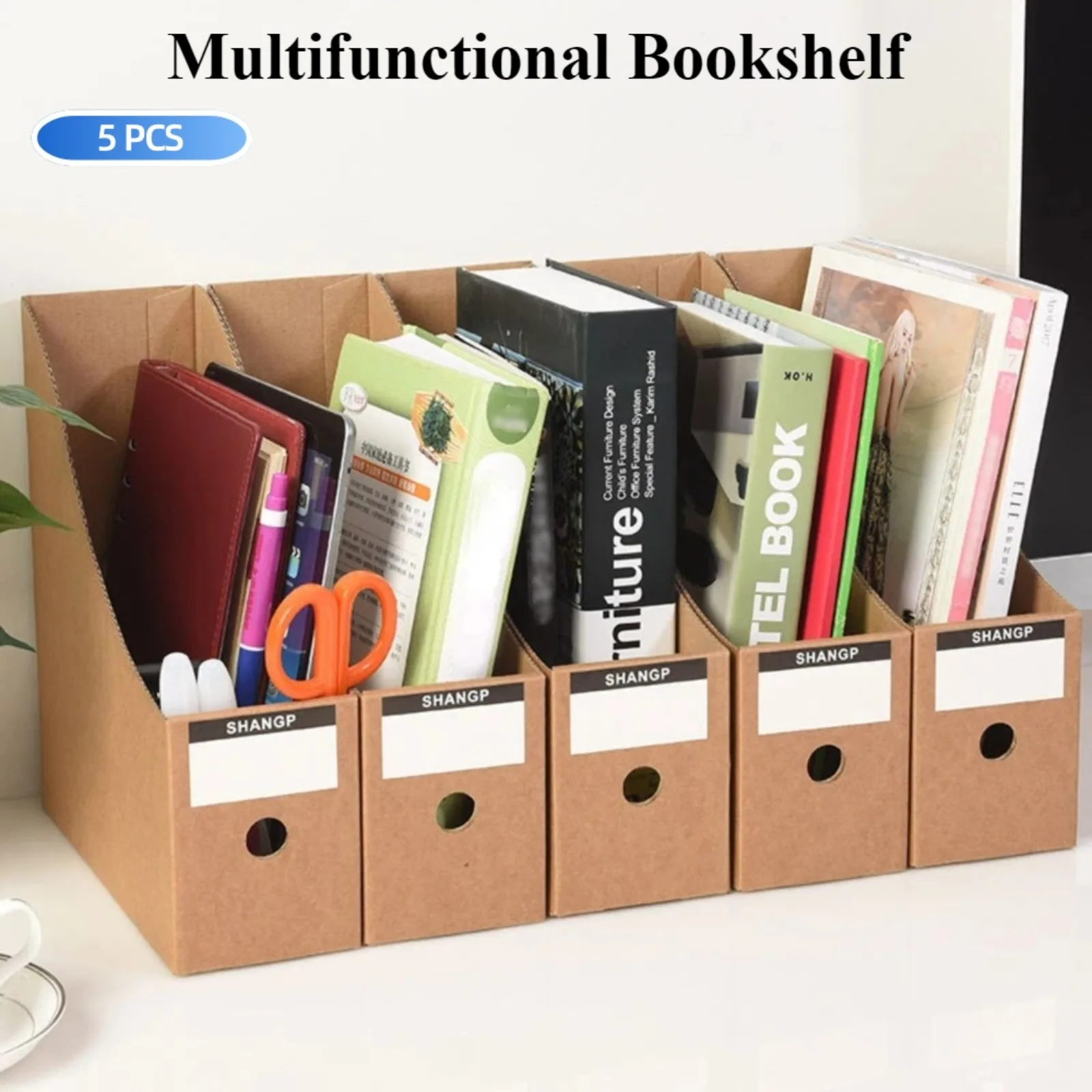 

5pcs Magazine Files Kraft Paper File Holder Cardboard Standing Magazine Storage Rack Books Documents Drawer Office Organization