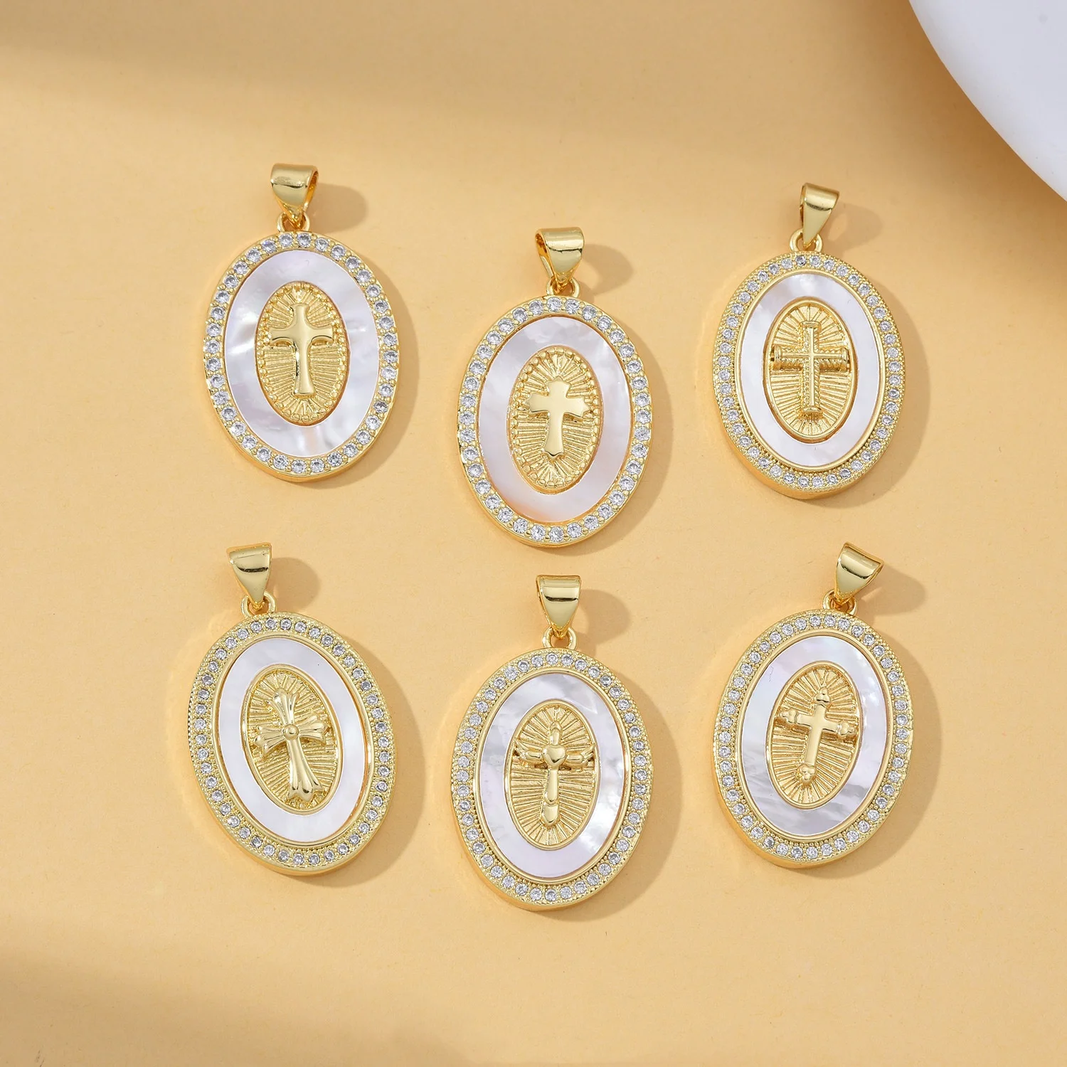 5pcs European and American Shell Madonna Portrait Cross Pendant Accessorie DIY Pearl Necklace Jewelry Making Materials Wholesale